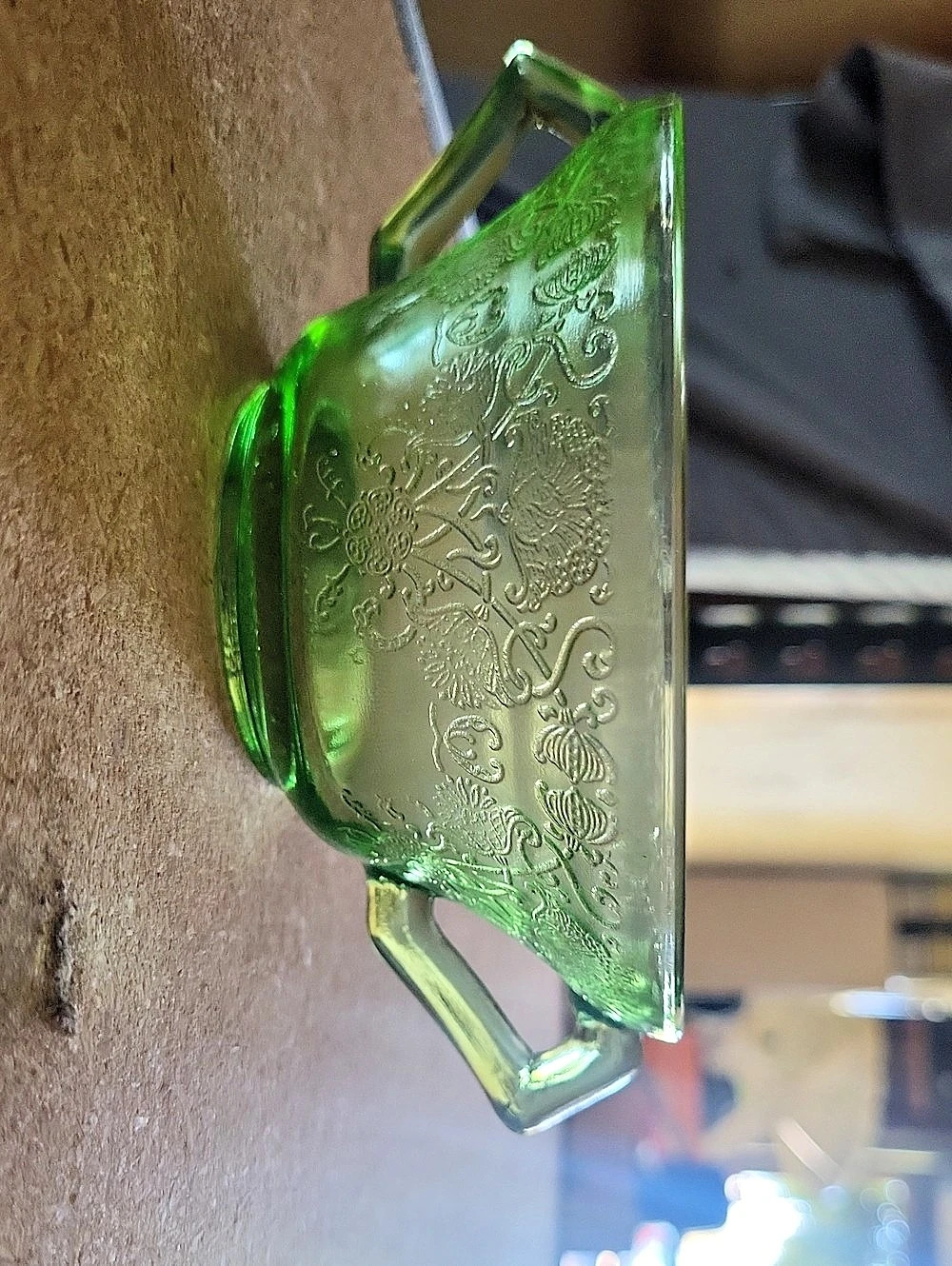 Jeannette Glass Floral (Poinsettia) Open Sugar Bowl Green